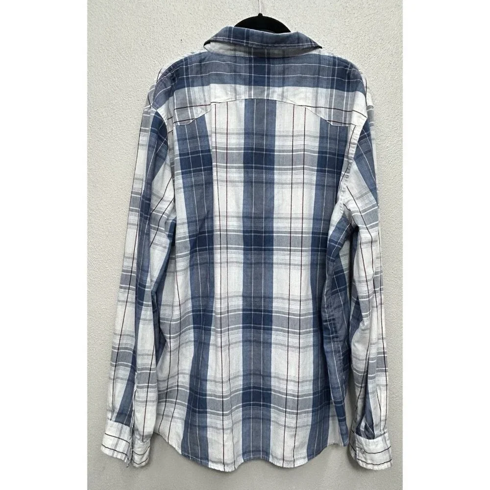 Levi's Western Shirt Mens XXL 2XL Modern Fit Blue White Plaid Pearl Snap